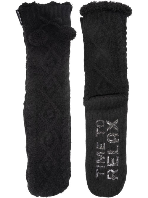 Chaussettes d'intérieur maille torsadée - fourrées, antidérapantes femme isotoner - Kiabi