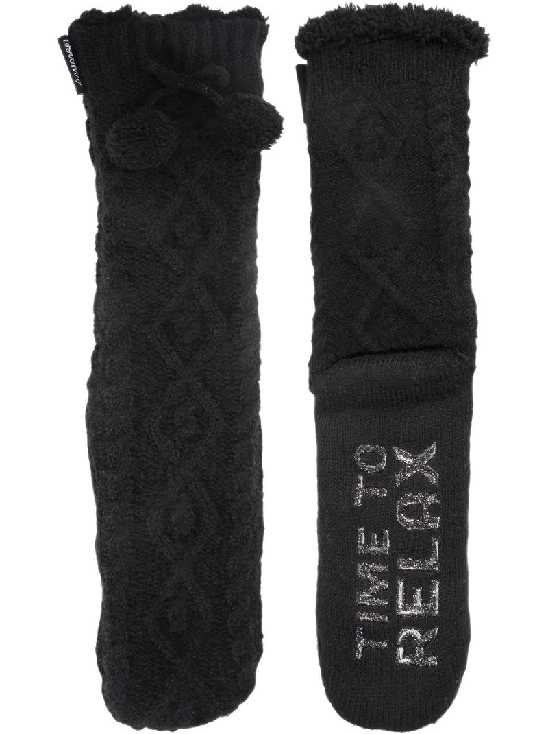 Chaussettes d'intérieur maille torsadée - fourrées, antidérapantes femme isotoner Noir - Kiabi