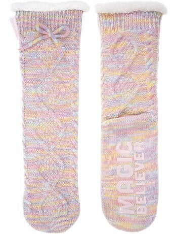Chaussettes d'intérieur maille torsadée - fourrées, antidérapantes femme isotoner