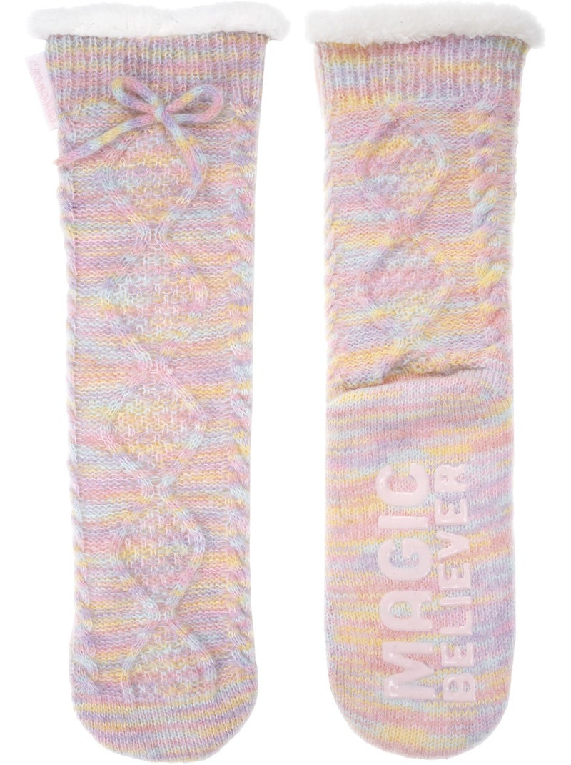 Chaussettes d'intérieur maille torsadée - fourrées, antidérapantes femme isotoner Rose pastel/Rose clair/Blanc/Jaune pastel - Kiabi