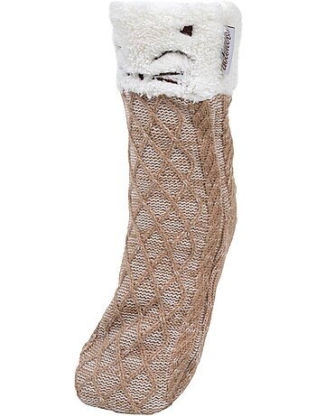 Chaussettes d'intérieur maille torsadée, picots antidérapants femme isotoner