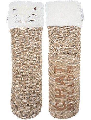 Chaussettes d'intérieur maille torsadée, picots antidérapants femme isotoner