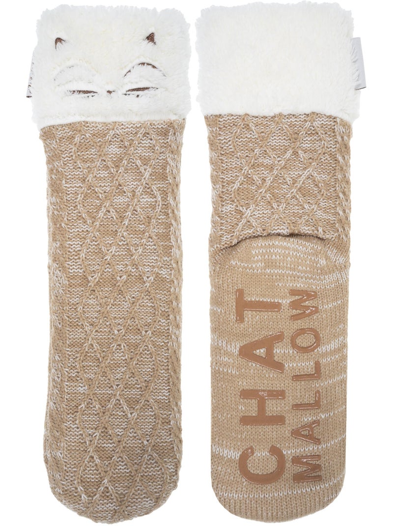 Chaussettes d'intérieur maille torsadée, picots antidérapants femme isotoner Beige chiné - Kiabi
