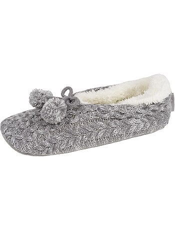 Chaussettes d'intérieur maille torsadée, picots antidérapants femme isotoner