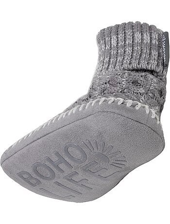Chaussettes d'intérieur maille torsadée, picots antidérapants femme isotoner