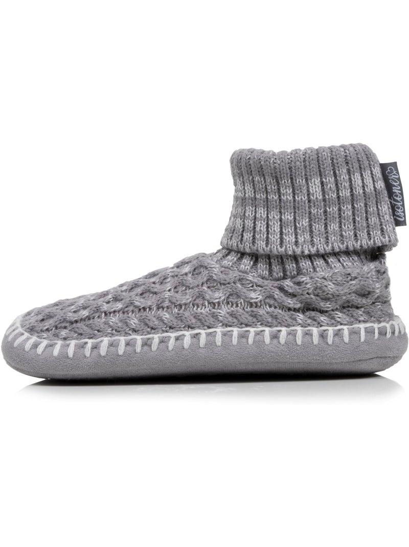 Chaussettes d'intérieur maille torsadée, picots antidérapants femme isotoner Gris Gris - Kiabi