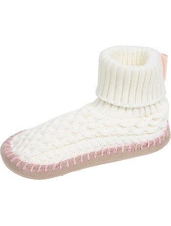 Chaussettes d'intérieur maille torsadée, picots antidérapants femme isotoner