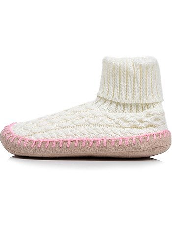 Chaussettes d'intérieur maille torsadée, picots antidérapants femme isotoner