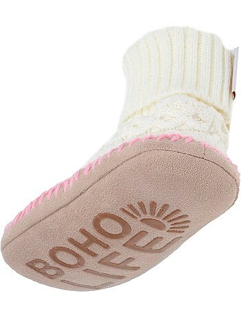 Chaussettes d'intérieur maille torsadée, picots antidérapants femme isotoner