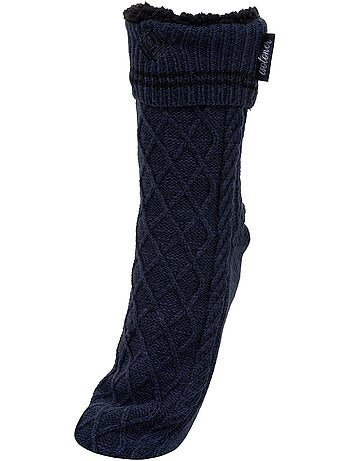 Chaussettes d'intérieur maille torsadée, picots antidérapants homme isotoner