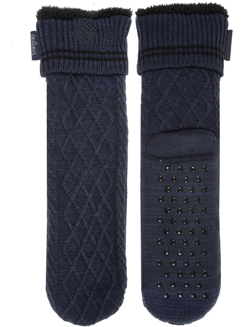 Chaussettes d'intérieur maille torsadée, picots antidérapants homme isotoner Bleu marine - Kiabi