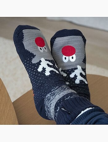 Chaussettes d'intérieur maille/sherpa - picots antidérapants homme