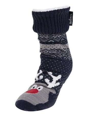 Chaussettes d'intérieur maille/sherpa - picots antidérapants homme Isotoner