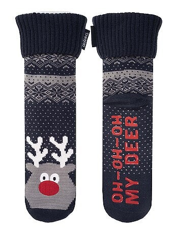 Chaussettes d'intérieur maille/sherpa - picots antidérapants homme Isotoner