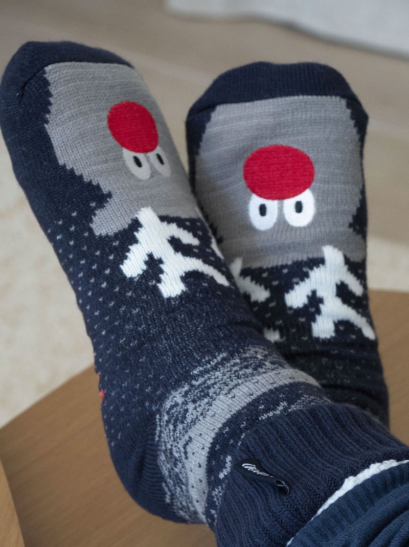 Chaussettes d'intérieur maille/sherpa - picots antidérapants homme Isotoner Bleu marine - Kiabi