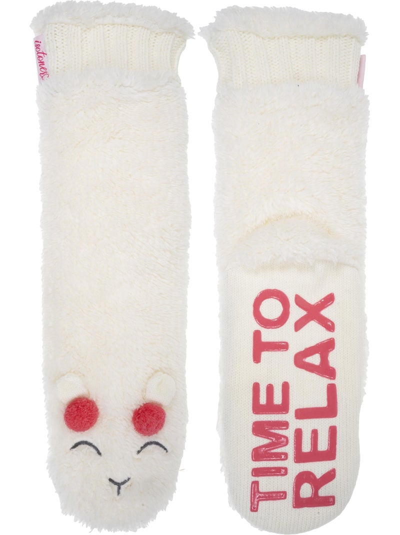 Chaussettes d'intérieur sherpa, picots antidérapants femme isotoner Ivoire - Kiabi