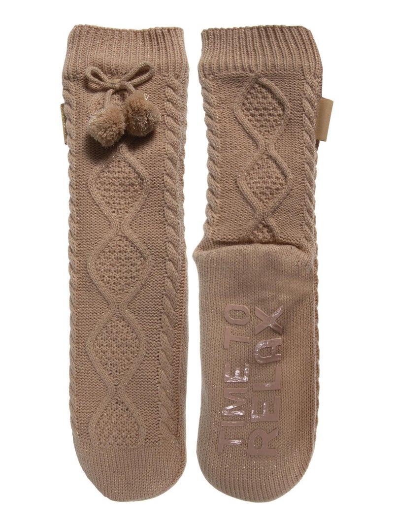 Chaussettes d'intérieur ultra confortables, avec picots antidérapants Beige - Kiabi