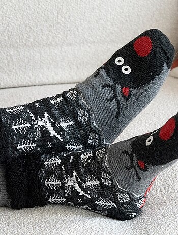 Chaussettes d'intérieur ultra confortables et légères, semelle à picots antidérapants homme Isotoner
