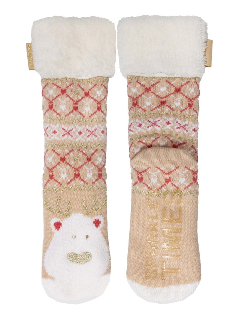 Chaussettes d'intérieur ultra confortables et légères, semelle à picots femme Isotoner Beige - Kiabi