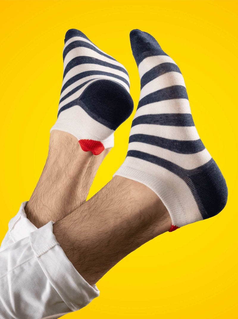 Chaussettes En Coton Coeur Marinière- SockUp- ONESIZE Blanc Bleu Bleu - Kiabi