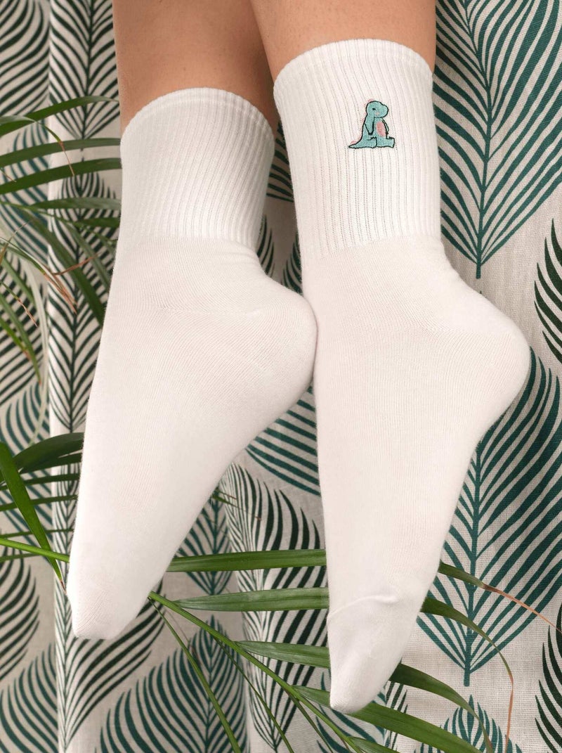 Chaussettes En Coton Dinosaure- Sockup- 35-42 Blanc - Kiabi