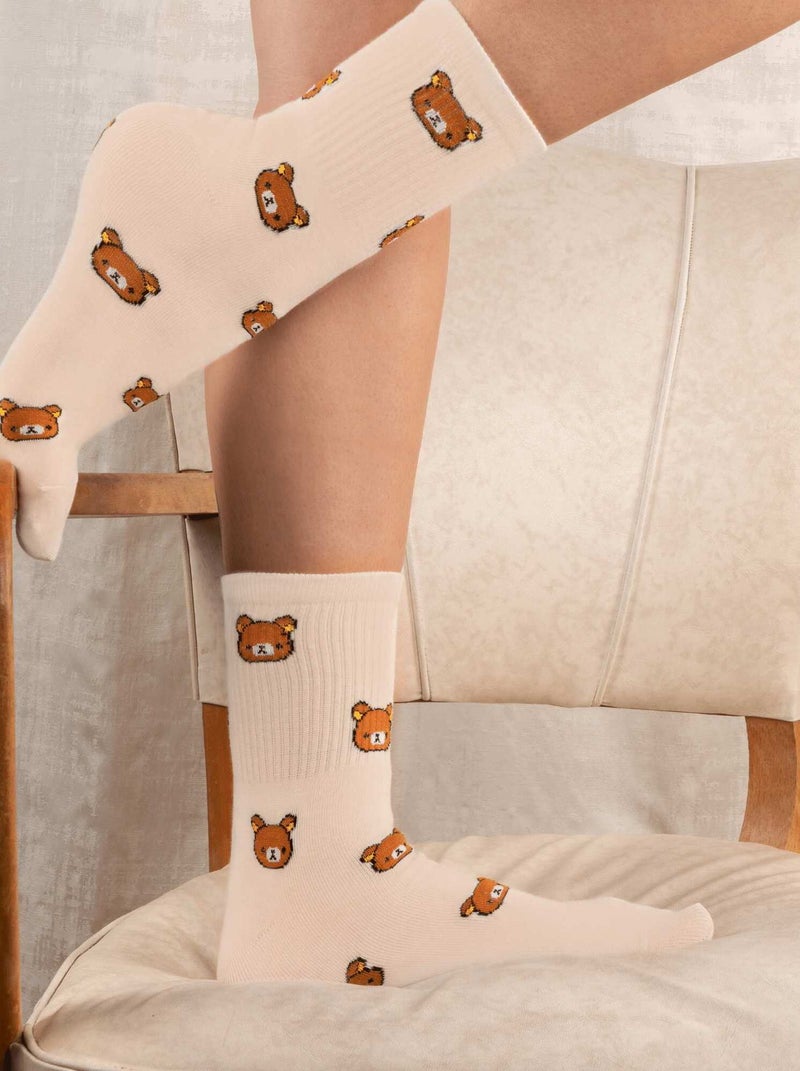Chaussettes En Coton Hautes Nounours- SockUp- 35-42 Beige - Kiabi