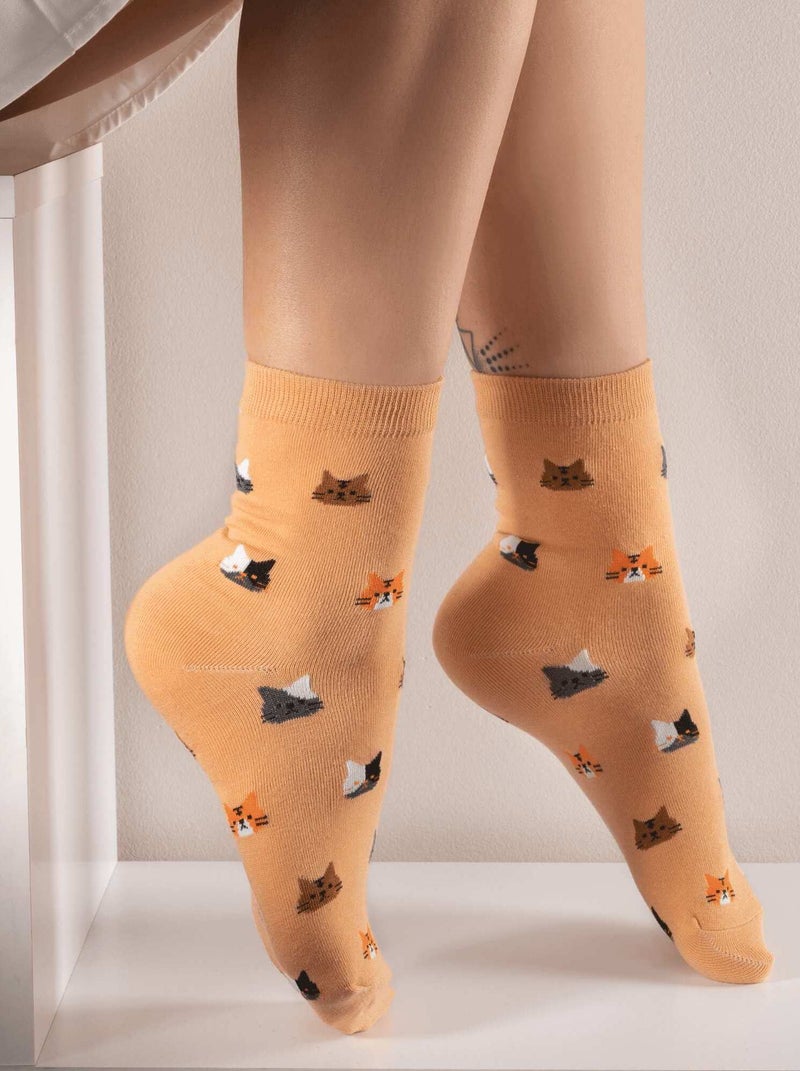 Chaussettes En Coton Tête De Chat- SockUp- 35-43 Orange - Kiabi