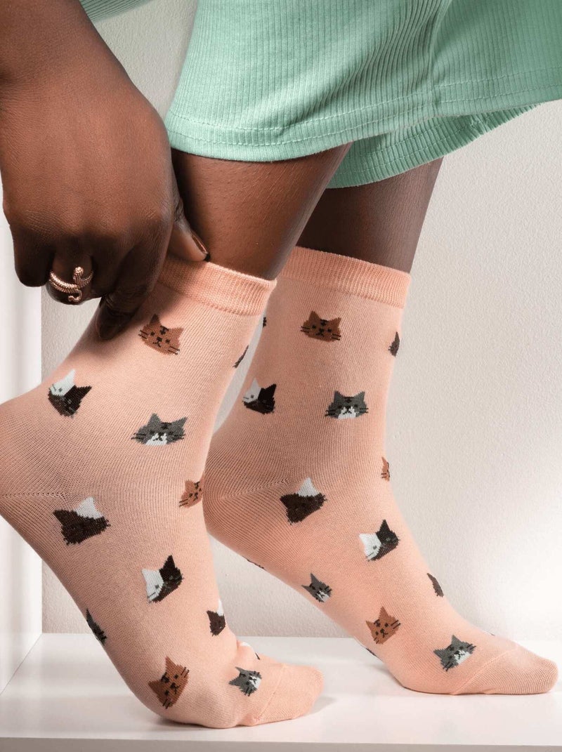Chaussettes En Coton Tête De Chat- SockUp- 35-43 Rose - Kiabi