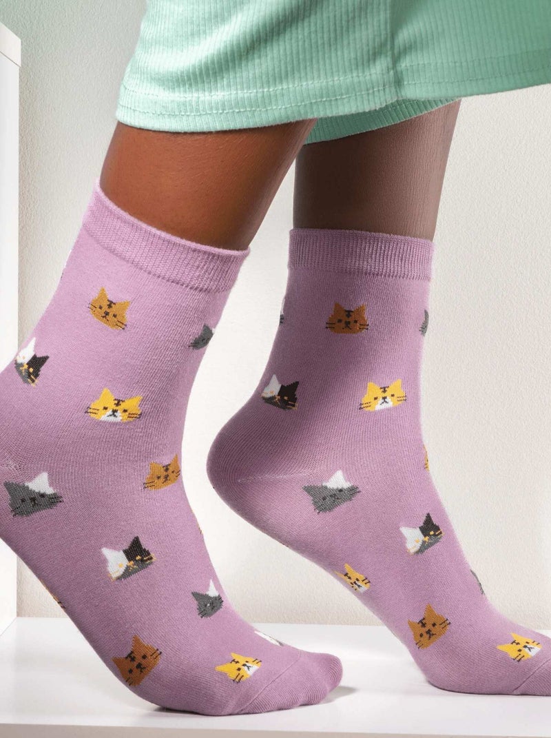 Chaussettes En Coton Tête De Chat- SockUp- 35-43 Violet - Kiabi