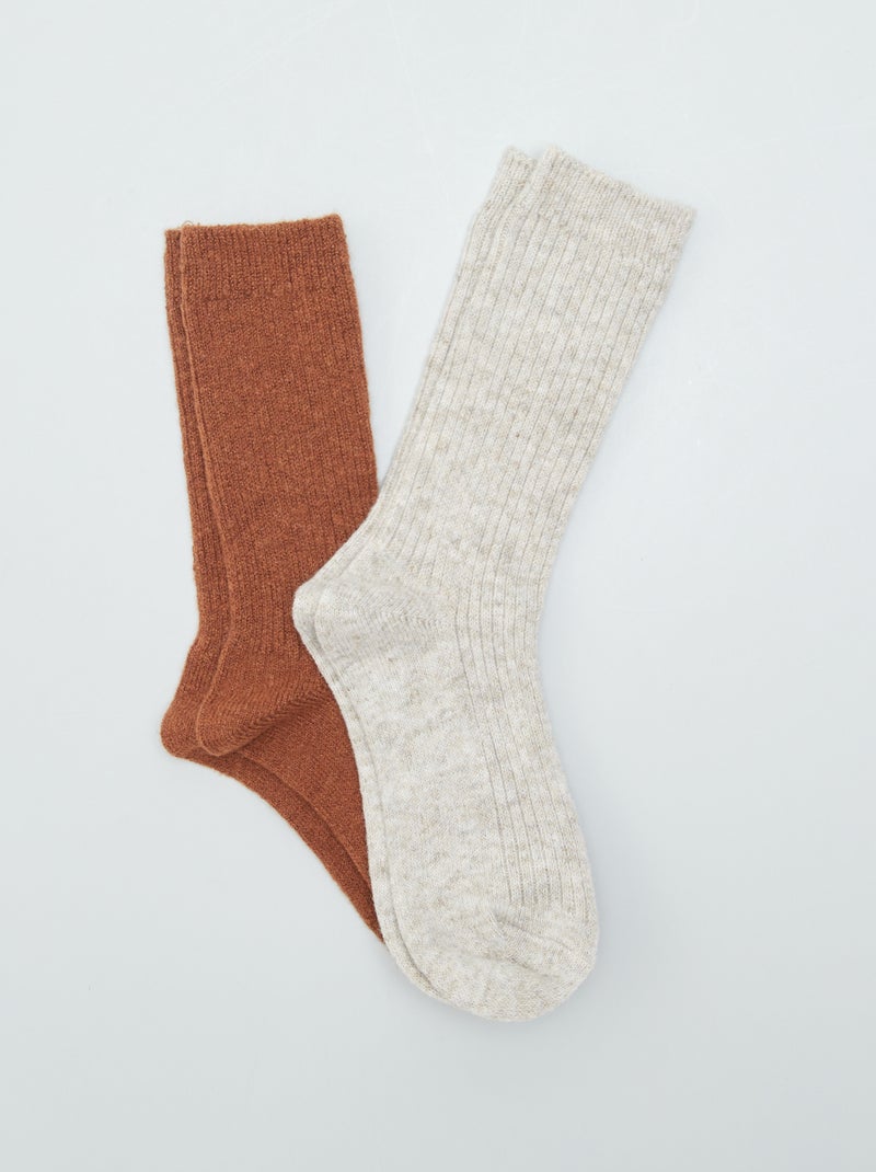 Chaussettes en laine Marron/beige - Kiabi