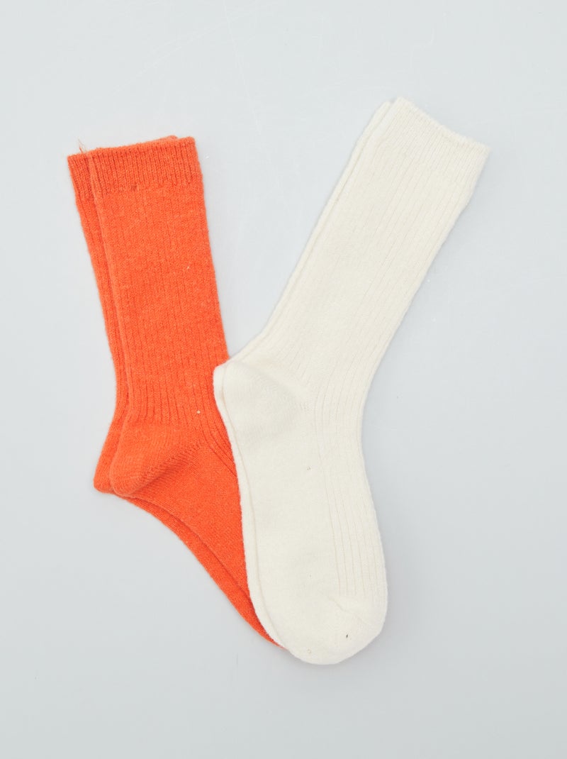 Chaussettes en laine Orange/blanc - Kiabi