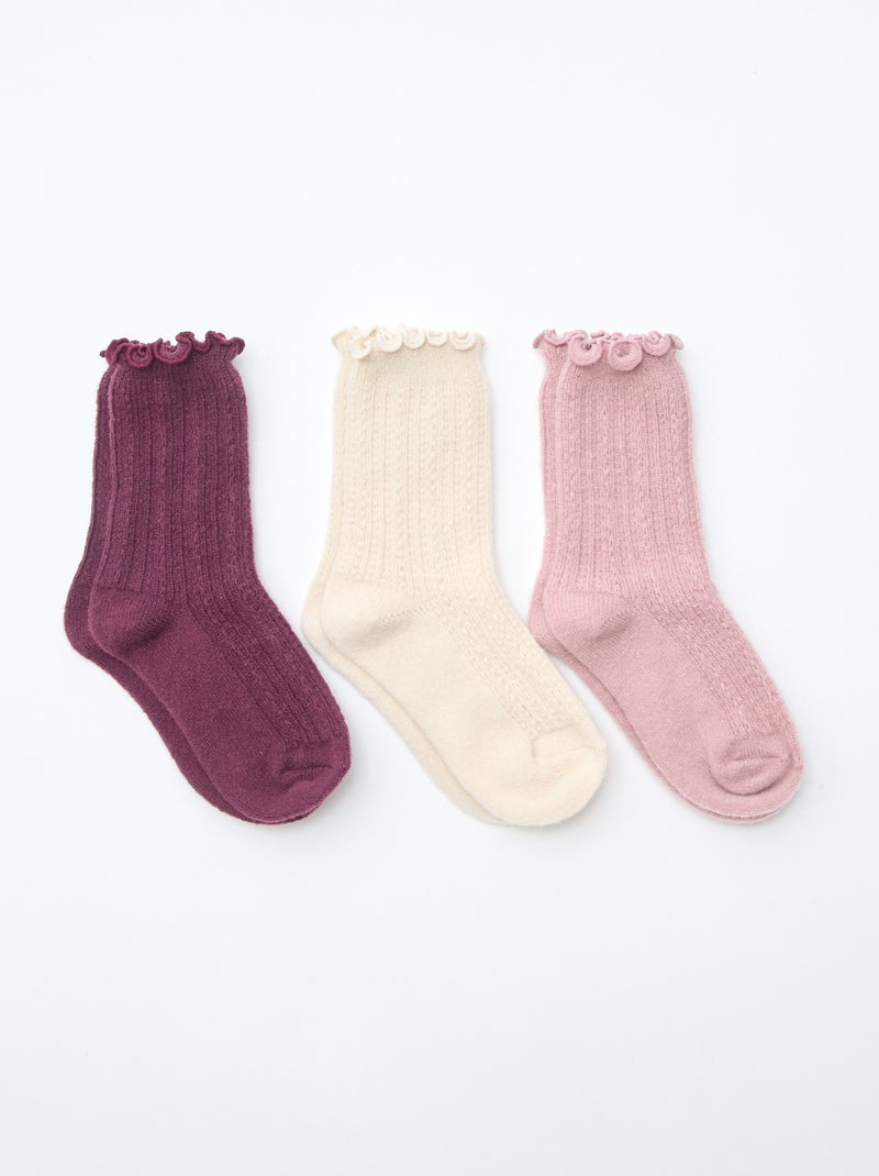 Chaussettes en maille fantaisie finitions froufrous Rose - Kiabi