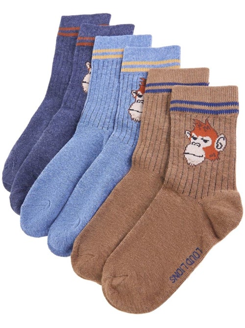 Chaussettes enfant en coton lot de 5 rayures singe renforcées - vidaxl - Kiabi