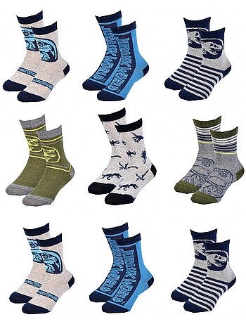 Chaussettes Enfant JURASSIC WORLD fantaisie -Assortiment modèles photos selon arrivages- - Pack de 9