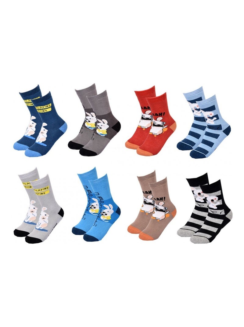 Chaussettes Enfant LAPINS CRETINS ABS Antidérapant - Pack de 8 Noir Multicolore Gris - Kiabi
