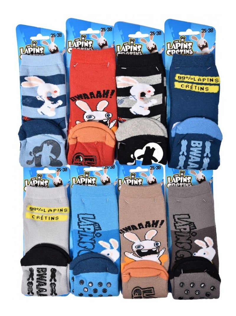 Chaussettes Enfant LAPINS CRETINS ABS Antidérapant - Pack de 8 Noir Multicolore Gris - Kiabi