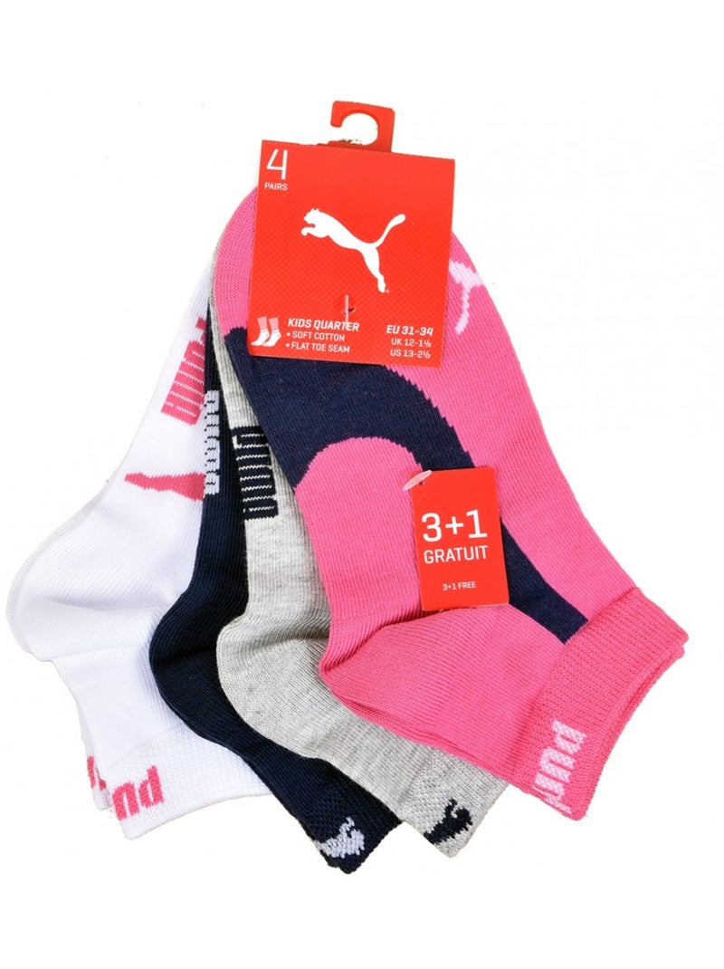 Chaussettes Enfant PUMA Socquettes Tiges 2 Tiers QUARTER - Pack de 4 Multicolore - Kiabi