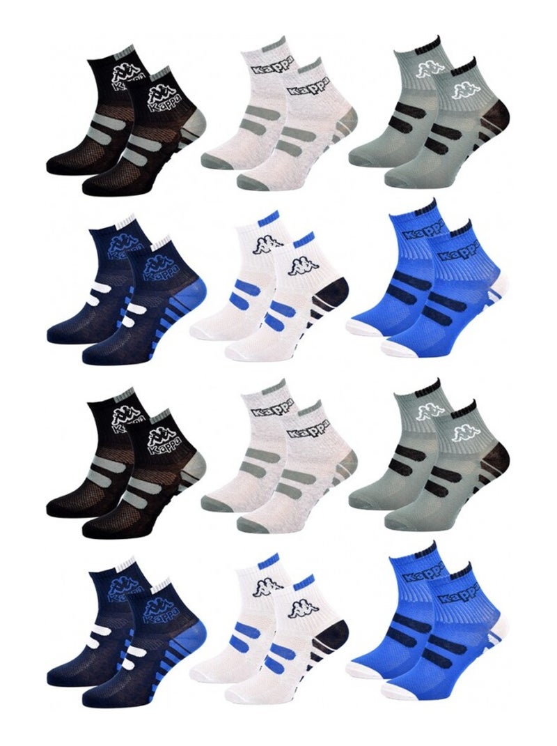 Chaussettes Enfant QUARTER KAPPA - Pack de 12 Noir Gris anthracite Bleu - Kiabi