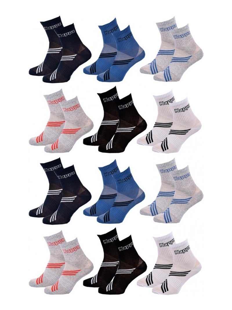 Chaussettes Enfant QUARTER KAPPA - Pack de 12 Noir Gris clair Bleu - Kiabi