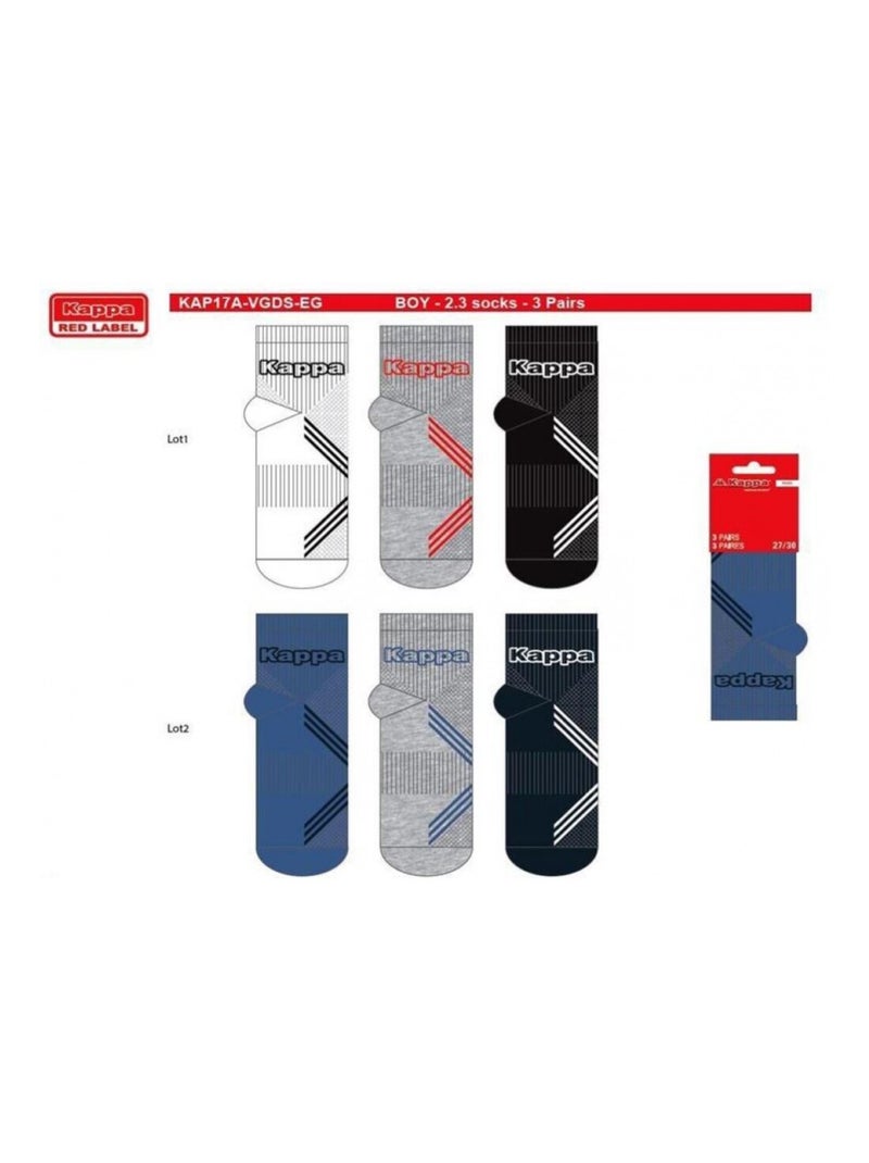 Chaussettes Enfant QUARTER KAPPA - Pack de 6 Noir Gris clair Bleu - Kiabi