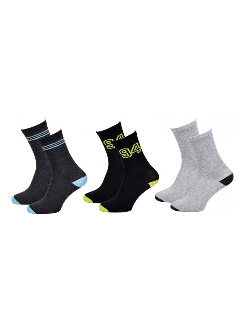 Chaussettes Enfant TWINDAY - Pack de 3 Bleu Noir Gris - Kiabi