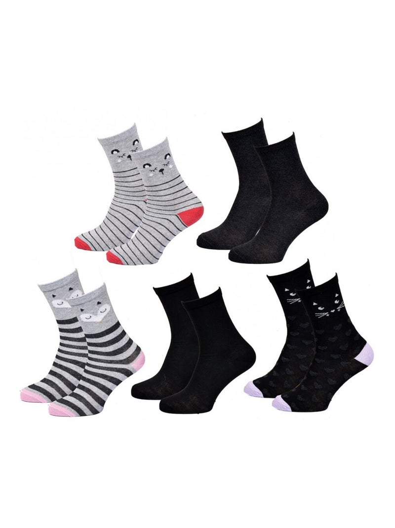 Chaussettes Enfant TWINDAY - Pack de 5 Noir Rose Gris - Kiabi