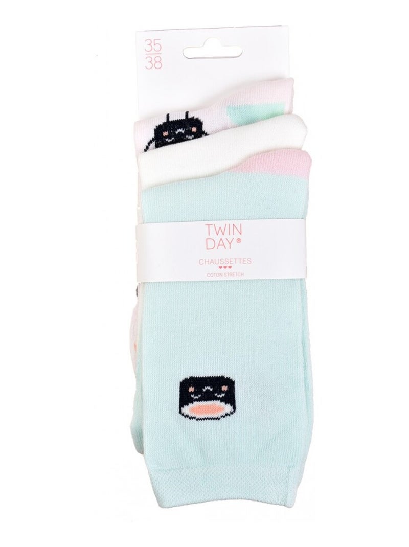Chaussettes Enfant TWINDAY - Pack de 6 Blanc Rose clair Bleu - Kiabi