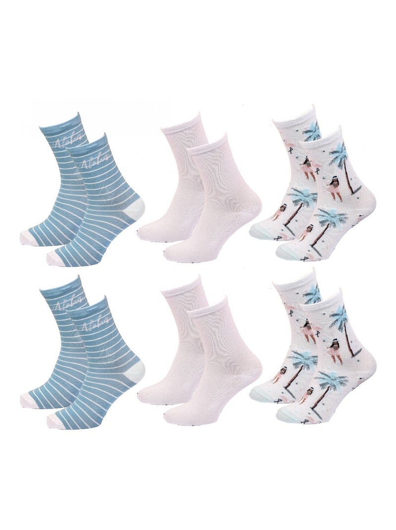 Chaussettes Enfant TWINDAY - Pack de 6 Bleu Rose clair Blanc - Kiabi