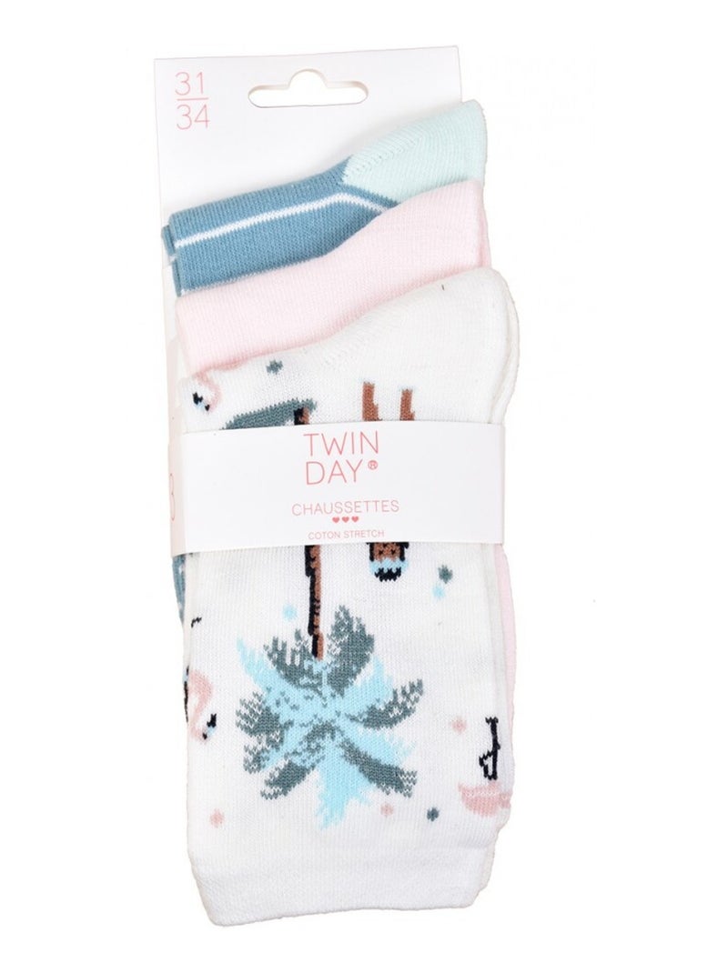 Chaussettes Enfant TWINDAY - Pack de 6 Bleu Rose clair Blanc - Kiabi