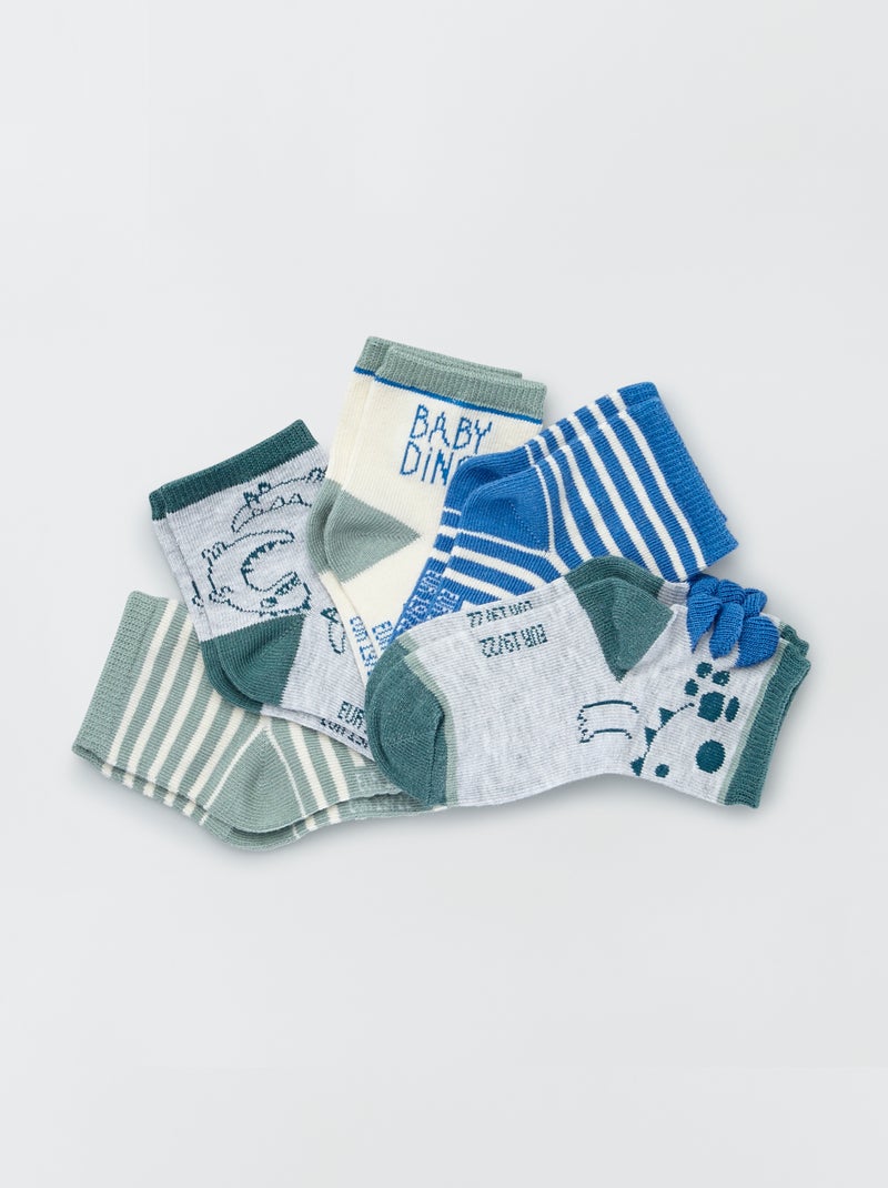 Chaussettes fantaisie - Lot de 5 Bleu/vert - Kiabi