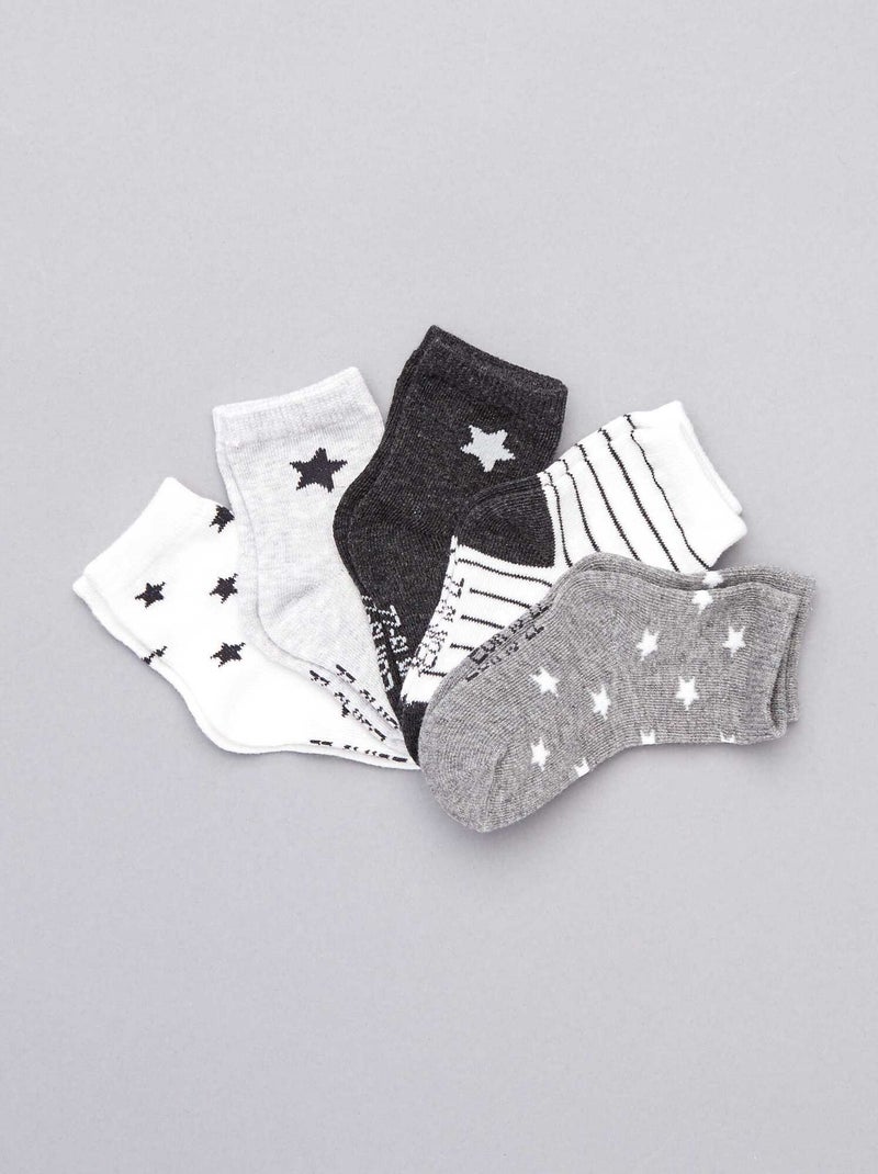 Chaussettes fantaisie - Lot de 5 gris blanc - Kiabi
