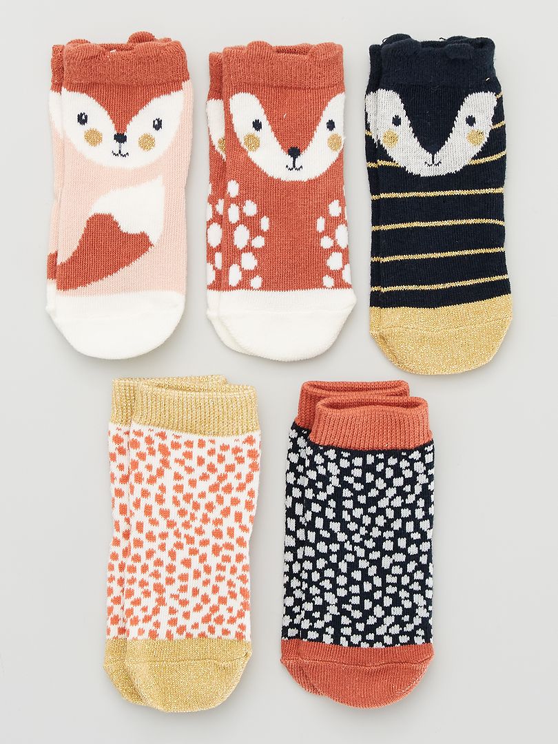 Chaussettes fantaisie - Lot de 5 rose/brique - Kiabi