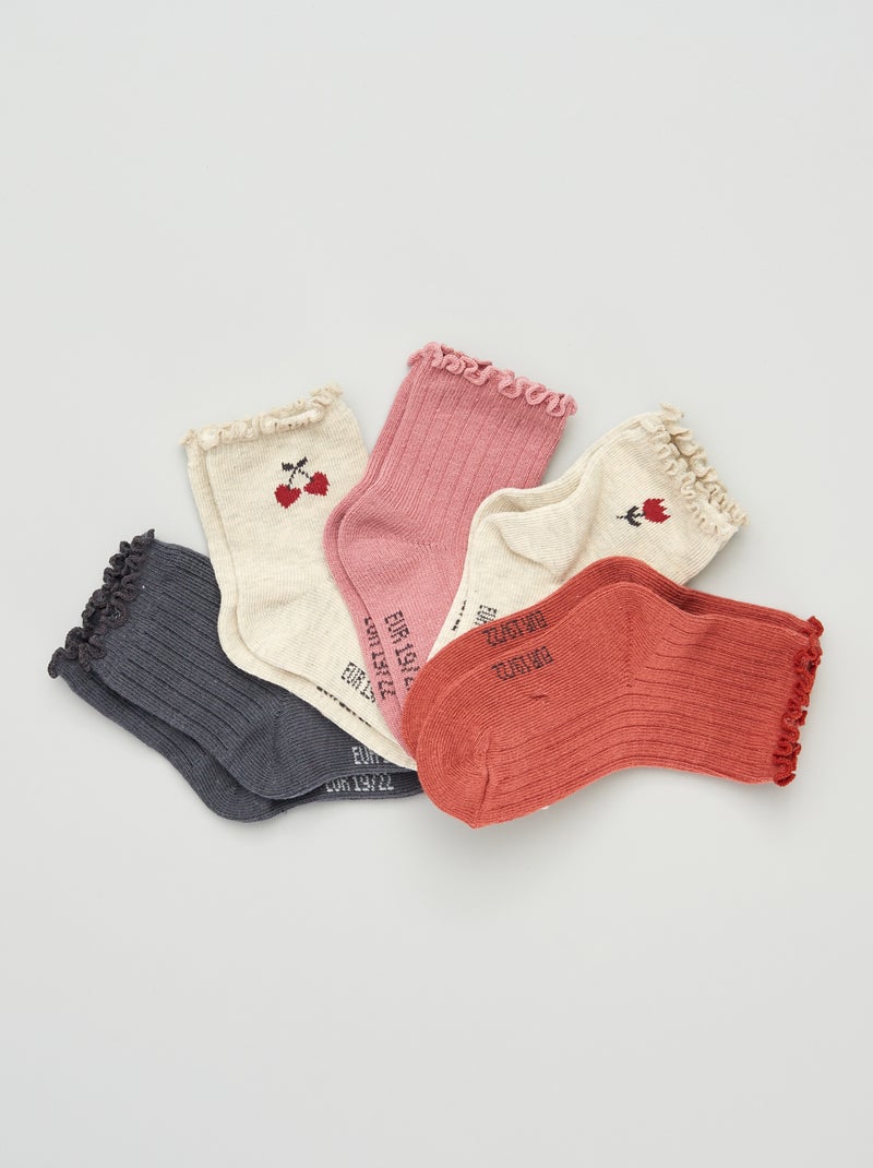 Chaussettes fantaisie - Lot de 5 Rose/Marine/Rouge - Kiabi