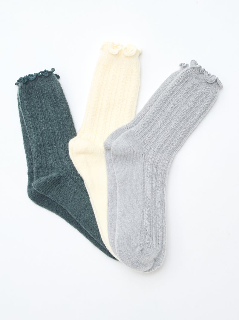 Chaussettes fantaisie avec finitions froufrous Kaki - Kiabi